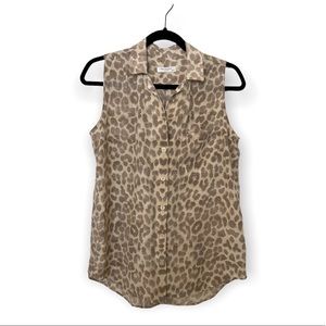 Equipment Silk Animal Print Button Down Collared Tank with Front Pocket XS